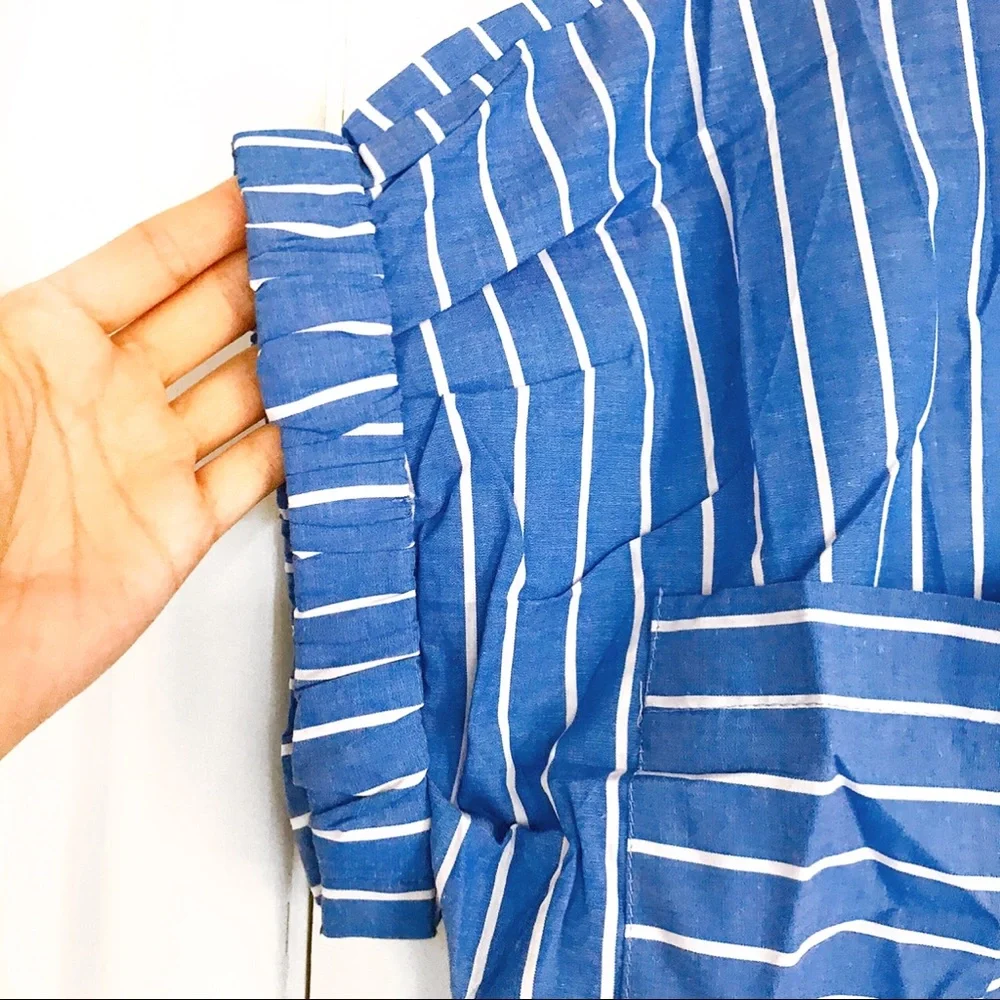 π BLUE WHITE STRIPE COLLARD SHIRT MAXI DRESS! - Picture 8 of 11